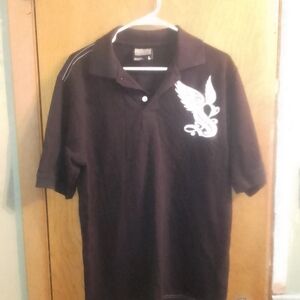 Men's Black Polo Shirt with White Embroidery Southpole Short Sleeve Shirt Size L